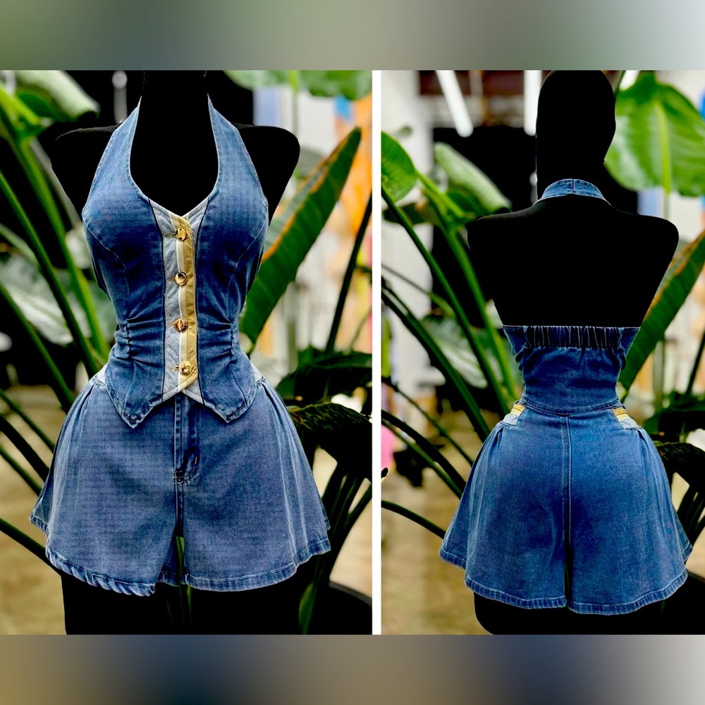 Two piece denim set. 
S-M-L